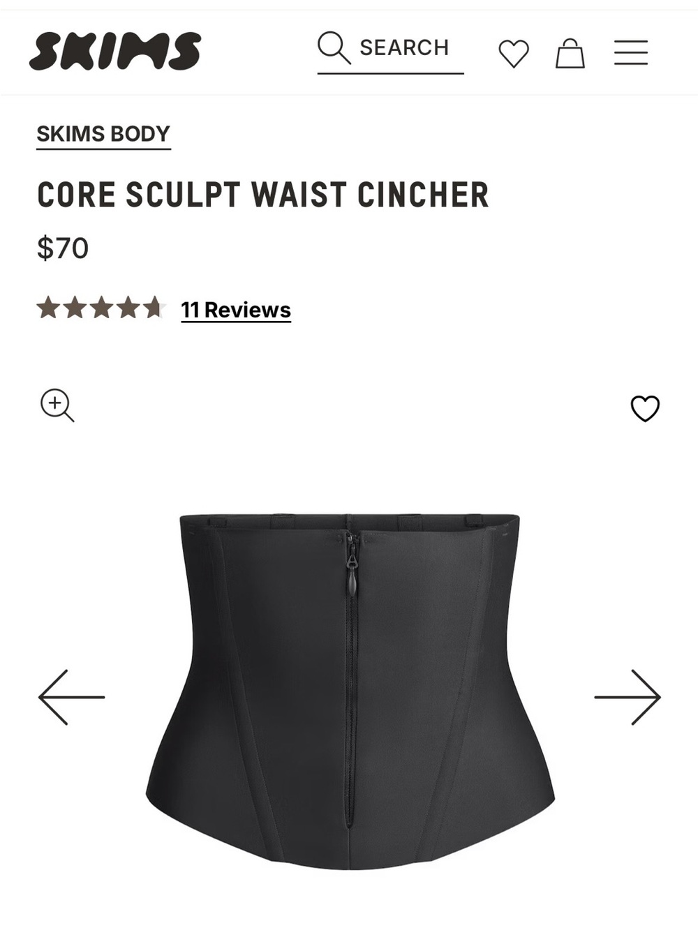 SKIMS Black Core Sculpt Waist Cincher